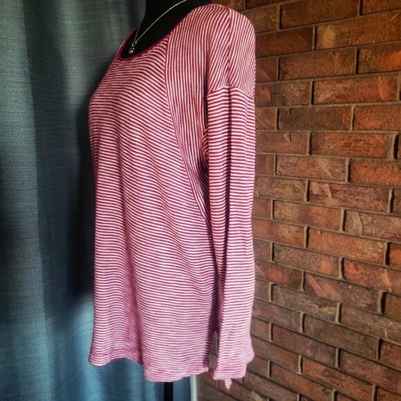 J JILL Textured Terry Knit Long Sleeve Tunic Striped Top Berry/White - size M - Picture 2 of 10